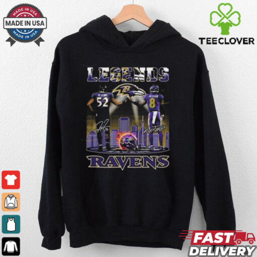 Official Baltimore Ravens Ray Lewis x Lamar Jackson Legends Signatures Skyline Shirt