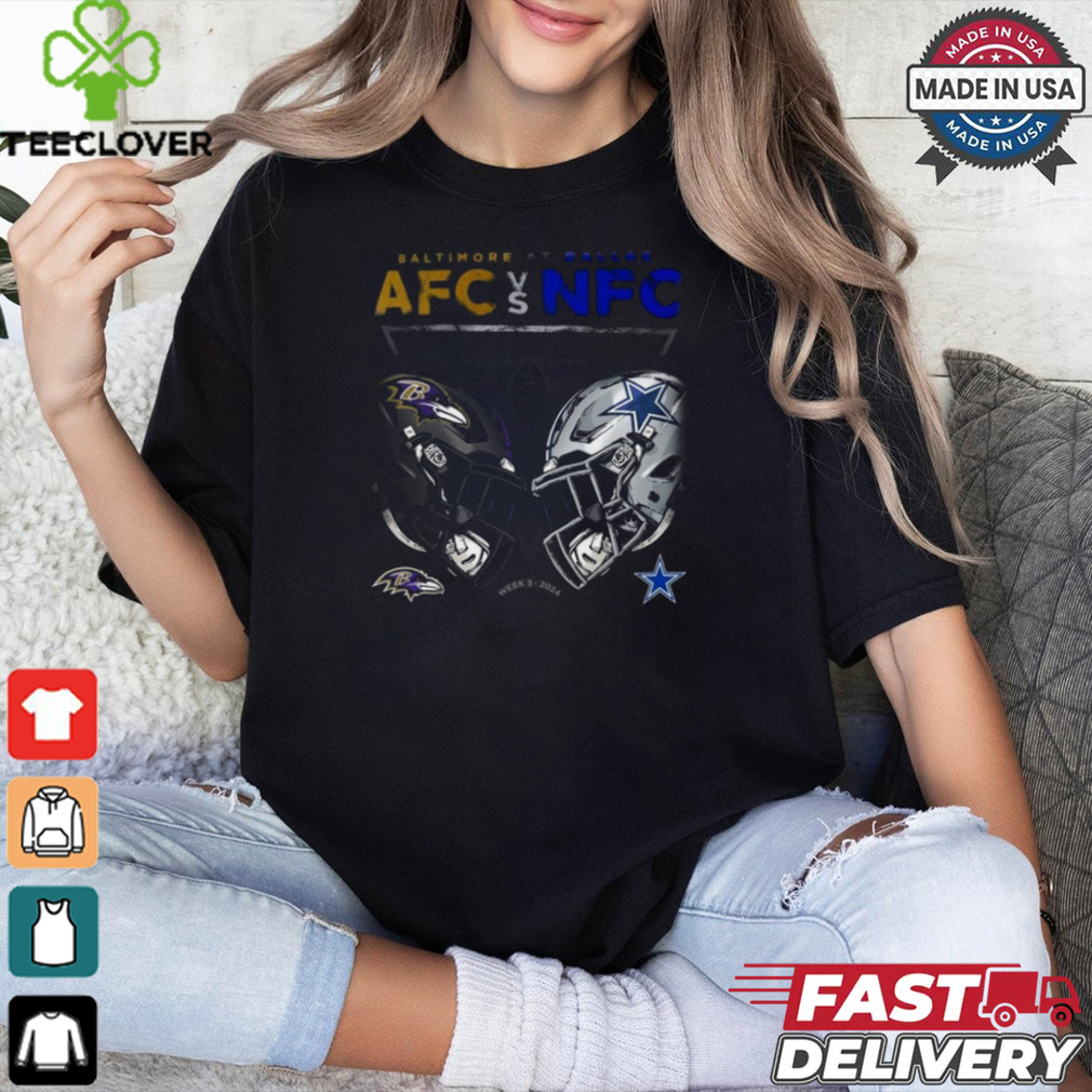 Official Baltimore Ravens vs. Dallas Cowboys AFC vs NFC 2024 Game Day T Shirt Official Baltimore Ravens vs. Dallas Cowboys AFC vs NFC 2024 Game Day T Shirt