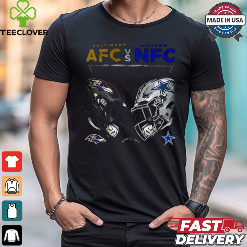Official Baltimore Ravens vs. Dallas Cowboys AFC vs NFC 2024 Game Day T Shirt Official Baltimore Ravens vs. Dallas Cowboys AFC vs NFC 2024 Game Day T Shirt