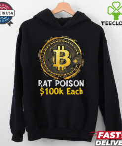Official Bitcoin Rat Poison $100k Each New T-shirt with a bold design featuring the Bitcoin logo and a provocative message about its value.
