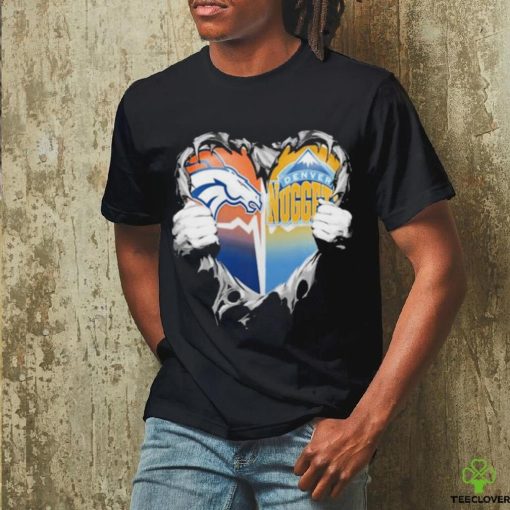 Official Blood Inside Heart Denver Broncos And Denver Nuggets T Shirt