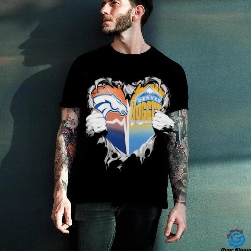 Official Blood Inside Heart Denver Broncos And Denver Nuggets T Shirt