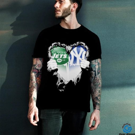 Official Blood Inside Heart New York Jets And New York Yankees T Shirt