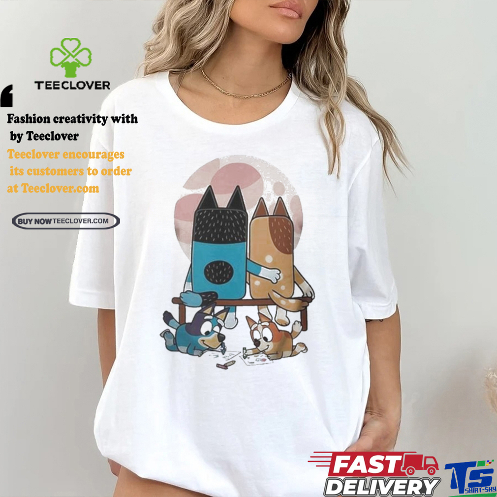 Official Bluey And Norman Rockwells Boy And Girl Gazing At The Moon Heelers Gazing At The Moon Cartoon Shirt Official Bluey And Norman Rockwells Boy And Girl Gazing At The Moon Heelers Gazing At The Moon Cartoon Shirt