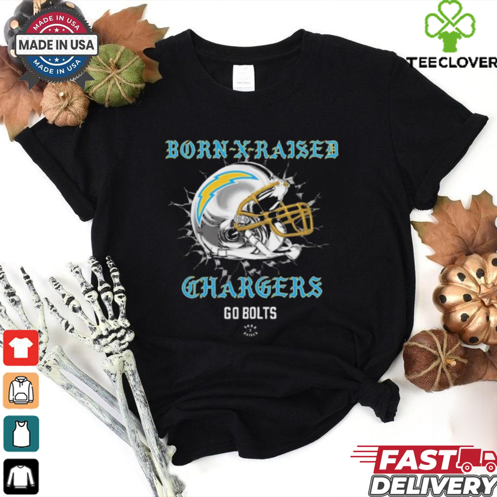 Official Born X Raised Los Angeles Chargers Go Bolts Helmet t shirt Official Born X Raised Los Angeles Chargers Go Bolts Helmet t shirt