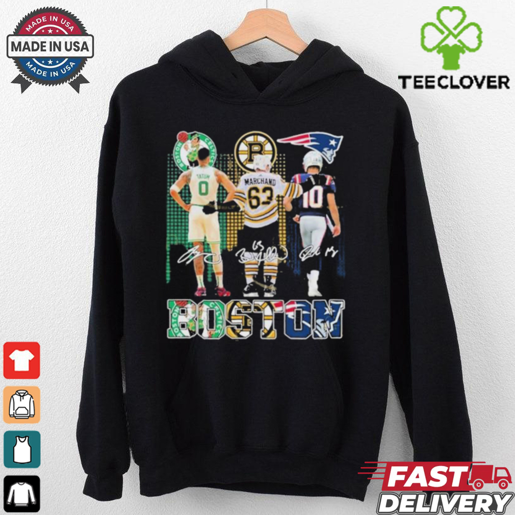 Official Boston Sports Teams Jayson Tatum Brad Marchand and Drake Maye Signatures shirt Official Boston Sports Teams Jayson Tatum Brad Marchand and Drake Maye Signatures shirt