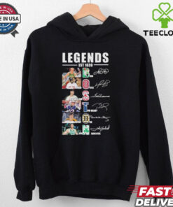 Official Boston Sports Teams Legends Est 1630 Larry Bird David Ortiz Ted Williams Tom Brady Bobby Orr and John Havlicek Signatures shirt