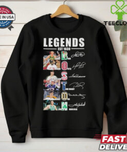 Official Boston Sports Teams Legends Est 1630 Larry Bird David Ortiz Ted Williams Tom Brady Bobby Orr and John Havlicek Signatures shirt