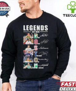 Official Boston Sports Teams Legends Est 1630 Larry Bird David Ortiz Ted Williams Tom Brady Bobby Orr and John Havlicek Signatures shirt