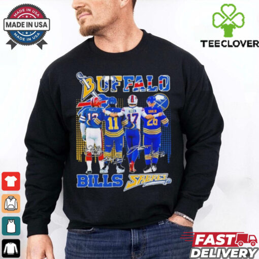 Official Buffalo Bills Josh Allen, Jim Kelly X Buffalo Hockey Gilbert Perreault, Rasmus Dahlin Shirt