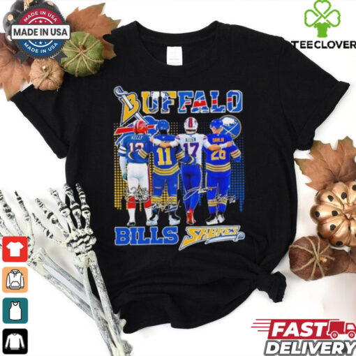 Official Buffalo Bills Josh Allen, Jim Kelly X Buffalo Hockey Gilbert Perreault, Rasmus Dahlin Shirt