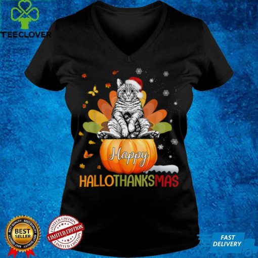 Official Cat Halloween And Merry Christmas Happy Hallothanksmas Sweater Shirt