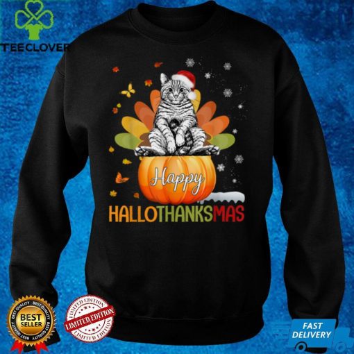 Official Cat Halloween And Merry Christmas Happy Hallothanksmas Sweater Shirt