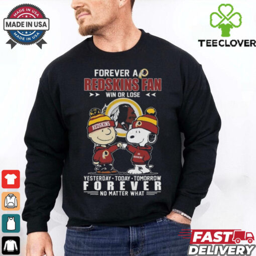 Official Charlie Brown And Snoopy Washington Commanders Forever A Redskins Fan Win Or Lose Yesterday Today Tomorrow Forever No Matter What 2024 Shirt