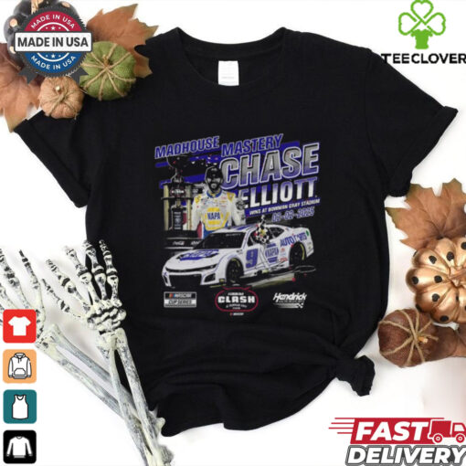 Official Chase Elliott Checkered Flag Sports 02 02 2025 Cook Out Clash at Bowman Race Winner Madhouse Mastery Signature t shirt