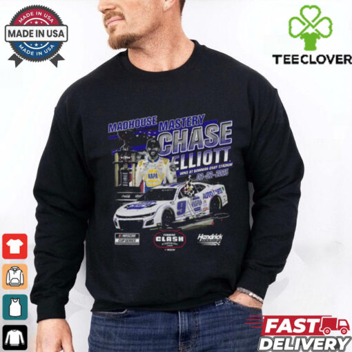 Official Chase Elliott Checkered Flag Sports 02 02 2025 Cook Out Clash at Bowman Race Winner Madhouse Mastery Signature t shirt