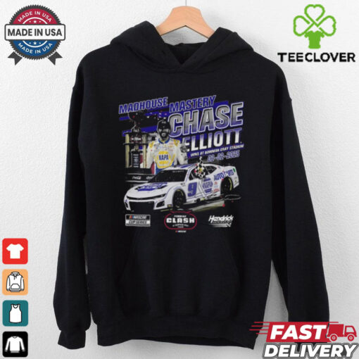 Official Chase Elliott Checkered Flag Sports 02 02 2025 Cook Out Clash at Bowman Race Winner Madhouse Mastery Signature t shirt