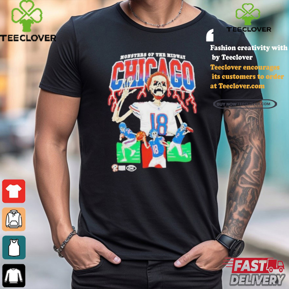 Official Chicago Football monsters of the midway skeleton T shirt Official Chicago Football monsters of the midway skeleton T shirt