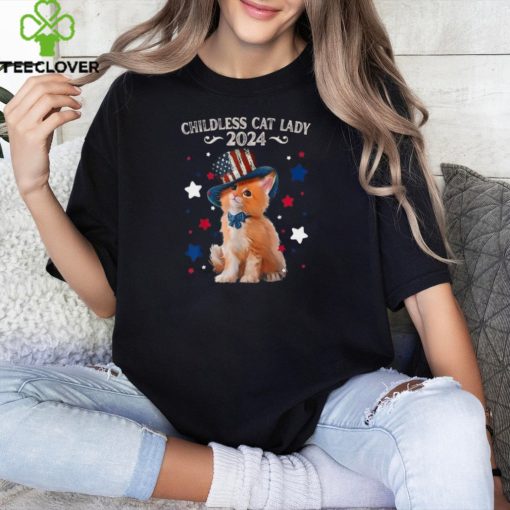 Official Childless cat lady 2024 ladies voting Kamala cat us flag hat T hoodie, sweater, longsleeve, shirt v-neck, t-shirt