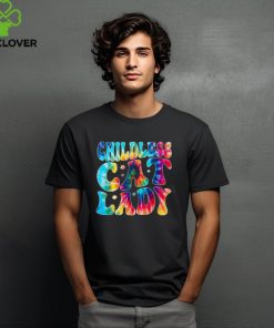 Official Childless cat lady groovy tie dye T shirt