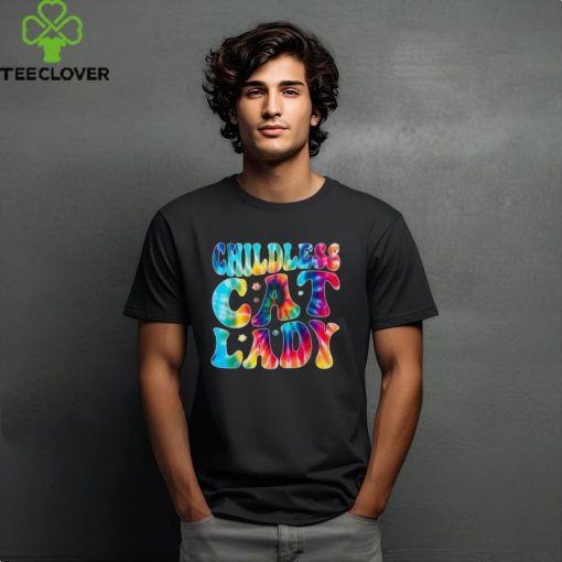 Official Childless cat lady groovy tie dye T shirt