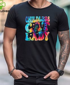 Official Childless cat lady groovy tie dye T shirt