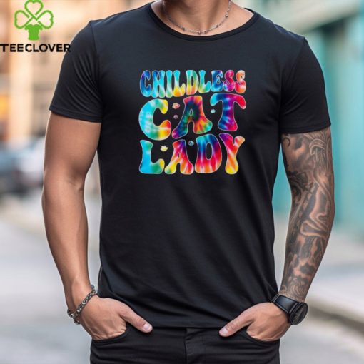 Official Childless cat lady groovy tie dye T shirt