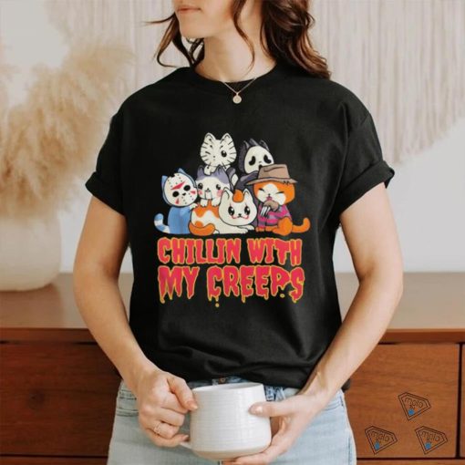 Official Chillin with My Creeps Funny Cat Horror Movies Serial Killer shirt