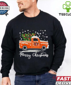 Official Cincinnati Bengals Logo Truck and Tree Merry Christmas Shirt