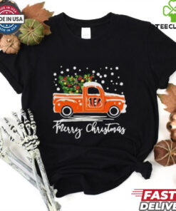 Official Cincinnati Bengals Logo Truck and Tree Merry Christmas Shirt