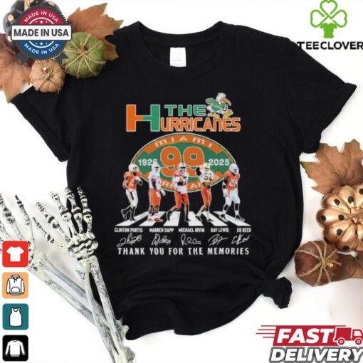 Official Clinton Portis Warren Sapp Michael Irvin Ray Lewis Ed Reed The Miami Hurricanes 99 Years 1926 2025 Signature Thank You For The Memories Signatures T Shirts