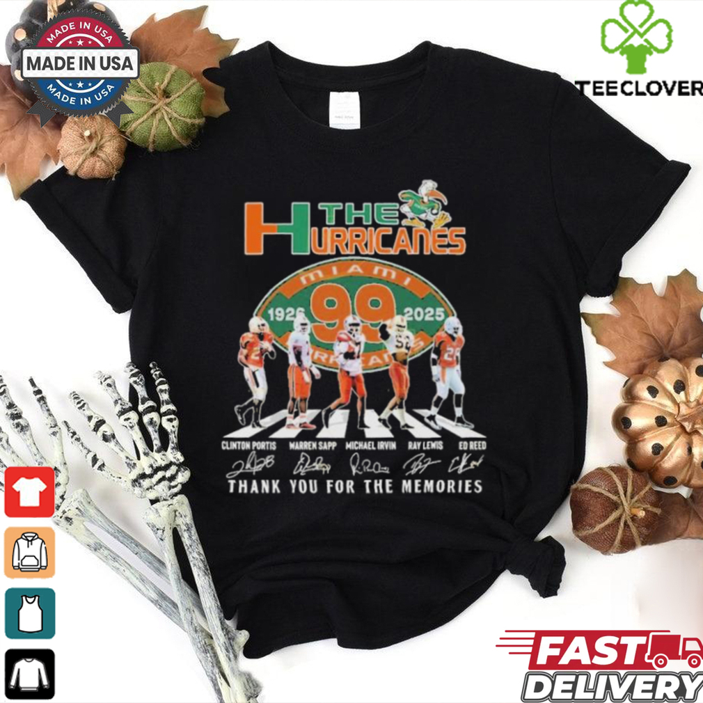Official Clinton Portis Warren Sapp Michael Irvin Ray Lewis Ed Reed The Miami Hurricanes 99 Years 1926 2025 Signature Thank You For The Memories Signatures T Shirts Official Clinton Portis Warren Sapp Michael Irvin Ray Lewis Ed Reed The Miami Hurricanes 99 Years 1926 2025 Signature Thank You For The Memories Signatures T Shirts