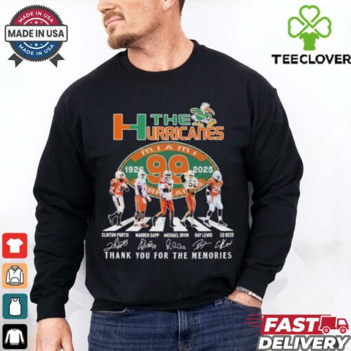 Official Clinton Portis Warren Sapp Michael Irvin Ray Lewis Ed Reed The Miami Hurricanes 99 Years 1926 2025 Signature Thank You For The Memories Signatures T Shirts