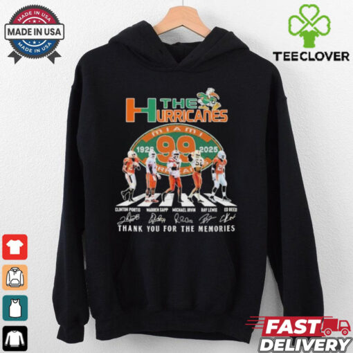 Official Clinton Portis Warren Sapp Michael Irvin Ray Lewis Ed Reed The Miami Hurricanes 99 Years 1926 2025 Signature Thank You For The Memories Signatures T Shirts