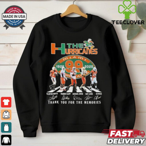 Official Clinton Portis Warren Sapp Michael Irvin Ray Lewis Ed Reed The Miami Hurricanes 99 Years 1926 2025 Signature Thank You For The Memories Signatures T Shirts