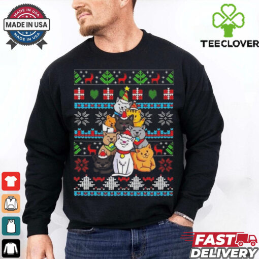 Official Color Art Christmas Cat Tree Ugly 2024 Shirt