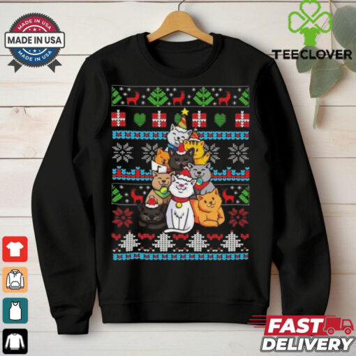 Official Color Art Christmas Cat Tree Ugly 2024 Shirt