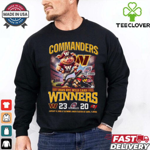 Official Commanders 2025 NFC Wild Card Winners Washington Commanders Beat Tampa Bay Buccaneers 23 20 Mascot Jan 12, 2025 Shirt
