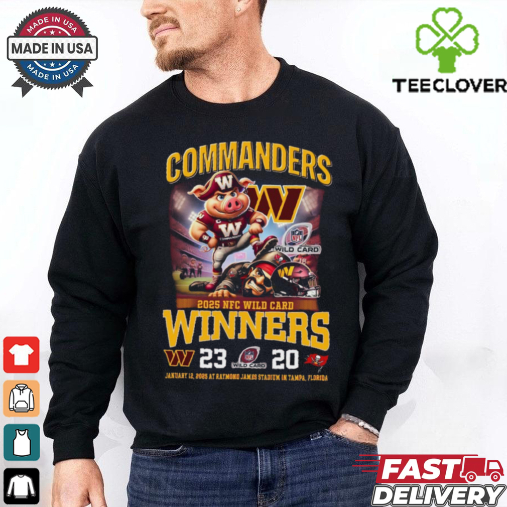 Official Commanders 2025 NFC Wild Card Winners Washington Commanders Beat Tampa Bay Buccaneers 23 20 Mascot Jan 12, 2025 Shirt Official Commanders 2025 NFC Wild Card Winners Washington Commanders Beat Tampa Bay Buccaneers 23 20 Mascot Jan 12, 2025 Shirt