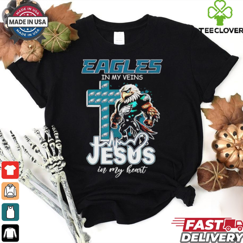 Official Cross Philadelphia Eagles mascot in my veins Jesus in my heart shirt Official Cross Philadelphia Eagles mascot in my veins Jesus in my heart shirt