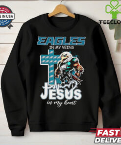 Official Cross Philadelphia Eagles mascot in my veins Jesus in my heart shirt