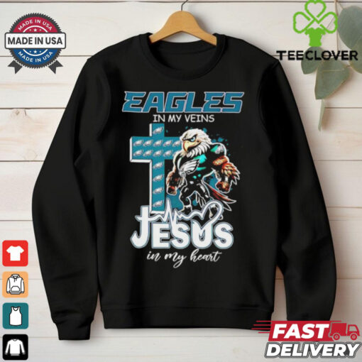 Official Cross Philadelphia Eagles mascot in my veins Jesus in my heart shirt