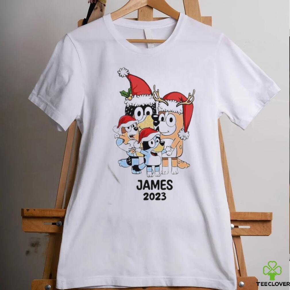 Official Custom Kid Name Bluey Family 2023 Christmas Ceramic T Shirt Official Custom Kid Name Bluey Family 2023 Christmas Ceramic T Shirt