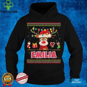 Official Cute Reindeer Emilia Merry Christmas Light Santa Hat Sweater T Shirt