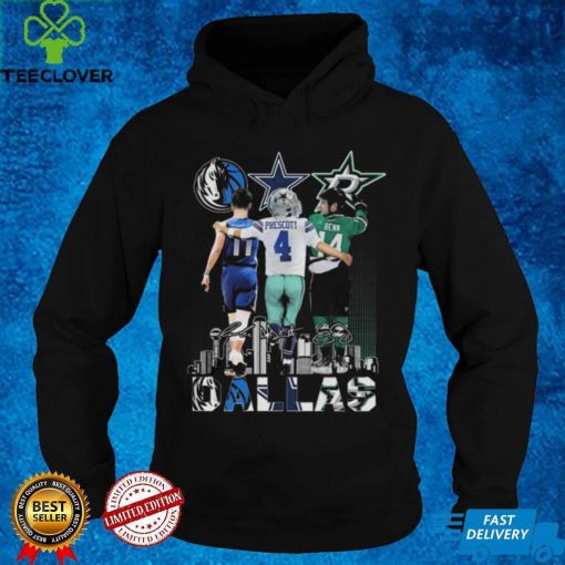 Official Dallas Mavericks Doncic 11 Dallas Cowboys Prescott 4 Dallas Stars Benn 14 Signatures Dallas City Shirt