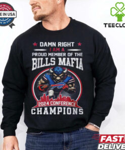 Official Damn Right I Am A Proud Member Of The Bills Mafia Fan 2024 Conference Champions Mascot Skyline Shirt