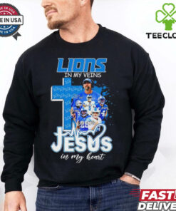 Official Dan Campbell and Players Detroit Lions in my veins Jesus in my heart shirt