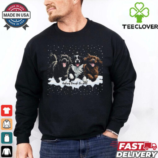 Official Dashing through the snow newfoundland dogs Christmas 2024 T shirt
