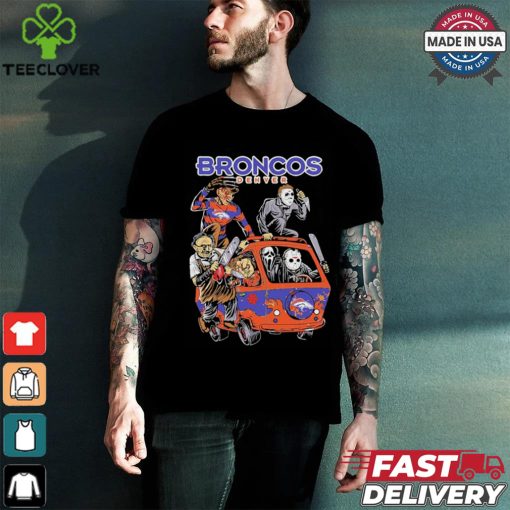 Official Denver Broncos NFL Horror Characters Movie Hippie Halloween Shirt