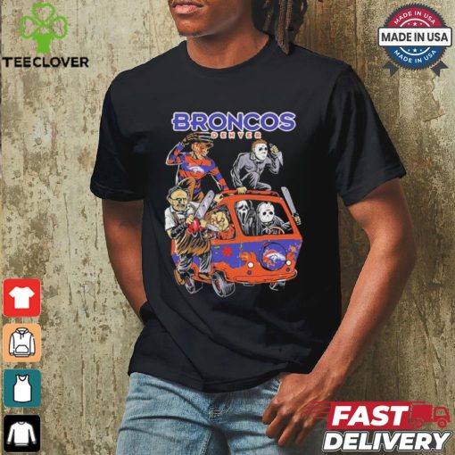 Official Denver Broncos NFL Horror Characters Movie Hippie Halloween Shirt